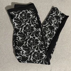 Black white lace design dress pants
